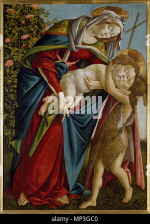 Anglais : Vierge à l'enfant et le jeune Saint Jean Baptiste entre 1490 et 1495. 841 MadonnaBambinoGiovanninoBotticelli Banque D'Images