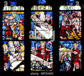 . Alsace, Bas-Rhin, Walbourg, église abbatiale Sainte-Walburge (PA00085208, IA67008491). Verrière 'St-Joseph, Marie et Jésus' (1461) : descente de la croix, Mise au tombeau, Descente aux limbes, Les Saintes Femmes au tombeau, Résurrection du Christ, l'Apparition à Madeleine. Cet objet est classé Monument Historique dans la base Palissy, base de données du patrimoine mobilier français du ministère français de la culture, sous les références IM67008562 et IM67008561. Brezhoneg | Français | Deutsch | English | Español | Français | English | Deutsch | Italiano | Português | Plattdüütsch |  +/- . 12 UN Banque D'Images
