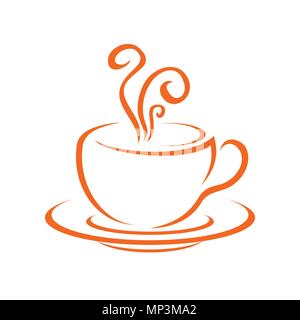 Café chaud verre Tasse Art Graphique Symbole vecteur ligne Logo Design Illustration de Vecteur
