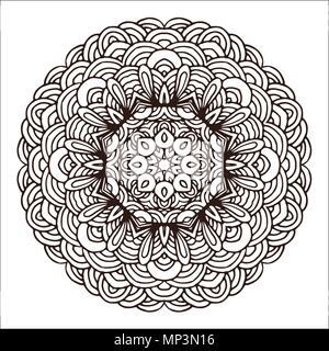 Mandala dessiné à la main colorée. Motif rond géométrique pour la conception, les cartes d'invitation et d'éléments pour le yoga etc. Illustration de Vecteur