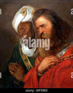 Anglais : Saladin et Guy de Lusignan Nederlands : Saladin en Guy de Lusignan . Ci-dessus, vous trouverez peut-être l'un des plus extraordinaires exemples de début du 17e siècle top classe art. peint par Jan Lievens il représente l'un des deux plus importants des hommes dans l'ère des Croisades après un moment décisif dans la bataille. Vous trouverez peut-être le roi Guy de Lusignan à droite et vous trouverez peut-être roi Saladin à gauche. Il dépeint une tristesse et de gloire. Tristesse pour le peintre hollandais à travers les yeux du roi Lusignan. Le respect et la gloire dans l'inscription du roi Saladin par sa magnifique parure d'or et son royal islamique gr Banque D'Images
