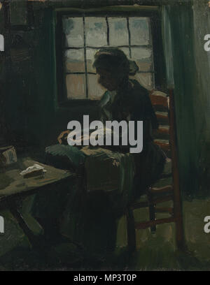 English : Nederlands Couture Femme Naaiende : Vrouw . Anglais : peinture de Vincent van Gogh, 1885 Nederlands : Schilderij van Vincent van Gogh, 1885 . 1885. Naaiende 916 vrouw - s0007V1962 - Van Gogh Banque D'Images