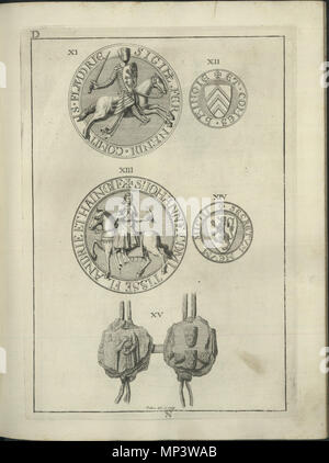 . Anglais : sceaux de Ferdinand et Johan du Hainaut, illustration d'Antonio Caetano de Sousa, genealogica História da Casa Real Portugueza, t. IV, Lisbonne, 1738 . 1738. Antonio Caetano de Sousa (1674-1759) 1107 Les phoques de la maison royale de Portugal 02 Banque D'Images