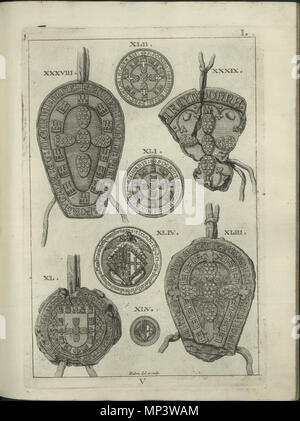 . Anglais : sceaux du roi Ferdinand de Portugal et de la première illustration d'Aviz, Antonio Caetano de Sousa, genealogica História da Casa Real Portugueza, t. IV, Lisbonne, 1738 . 1738. Antonio Caetano de Sousa (1674-1759) 1107 Les phoques de la maison royale de Portugal 09 Banque D'Images