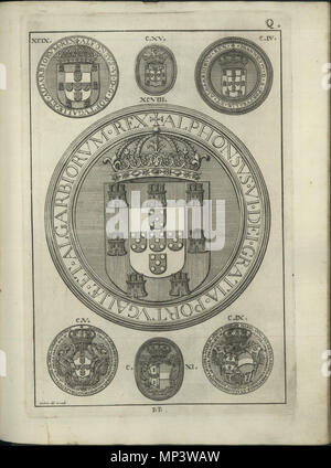 . Anglais : Joints de la restauration Portugaise (17ème siècle), illustration d'Antonio Caetano de Sousa, genealogica História da Casa Real Portugueza, t. IV, Lisbonne, 1738 . 1738. Antonio Caetano de Sousa (1674-1759) 1107 Les phoques de la maison royale de Portugal 14 Banque D'Images