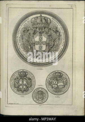 . Anglais : sceaux de la maison de Bragance, illustration d'Antonio Caetano de Sousa, genealogica História da Casa Real Portugueza, t. IV, Lisbonne, 1738 . 1738. Antonio Caetano de Sousa (1674-1759) 1107 Les phoques de la maison royale de Portugal 16 Banque D'Images