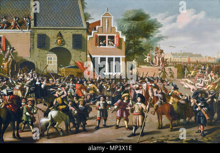 De moord op de gebroeders De Witt schilderij laat het stripverhaal als een zien hoe Johan de Witt, dans gekleed deftig zwart pak, en Cornelis de Witt, dans mantel, Japonais aan hun einde kwamen. Haags Historisch Museum. . Nederlands : 20 augustus 1672, de moord op de gebroeders De Witt schilderij laat het stripverhaal als een zien hoe Johan de Witt, dans gekleed deftig zwart pak, en Cornelis de Witt, dans mantel, Japonais aan hun einde kwamen. Haags Historisch Museum. 17e siècle. Pieter Frits (1627-1708)[1] 904 Moord op de gebroeders De Witt, Frits (1627-1708 Pieter de porte) Banque D'Images