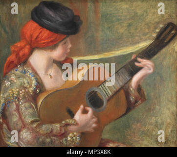 English : Jeune espagnole jouant de la guitare , English : jeune femme espagnole avec une guitare 1898. 1279 jeune femme espagnole avec une guitare Banque D'Images