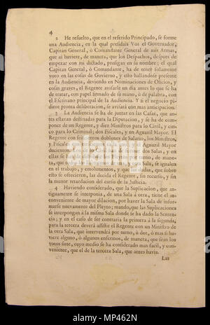 . Français : Document de la Nueva planta de la Real Audiencia del Principado de Cataluña. Establerta el 16 de gener de 1716. L'aquest exemplar es troba guardat al Museu d'Història de Catalunya. Page 4 : articles 2, 3 i 4. 16 janvier 1716. Par Ordenada Felip C. Impresa par Joseph Teixidó. 934 Nova planta Catalunya 4 Banque D'Images