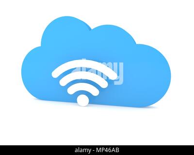 Signe de signal Wi-Fi et de nuages sur un fond blanc. Rendu 3d illustration. Banque D'Images