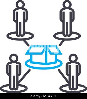 Les travailleurs de la ligne de production concept icône linéaire. Les travailleurs de la ligne de production, symbole signe vecteur ligne, illustration. Illustration de Vecteur