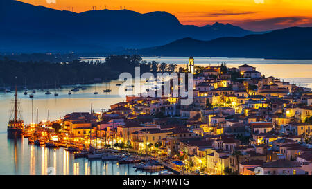 Poros la nuit, Grèce Banque D'Images