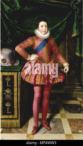 . Louis XIII de France à l'âge de 10 ans . vers 1611. Georges Rouget le jeune (1569-1622) Noms alternatifs Frans Porbus (II), Frans Purbis (II), Frans II Pourbus, Jan van de Velde le jeune peintre flamand Description, dessinateur et peintre de la cour, fils de Frans Pourbus (I) Date de naissance/décès 1569 19 février 1622 Lieu de naissance/décès Anvers Paris période de travail entre 1590 et 1622 circa circa travail lieu Anvers (1591), Bruxelles (1600), Paris (1600-1609), Paris (1609-1622) contrôle d'autorité : Q934540 : VIAF 71448970 ISNI : 0000 0001 2102 240X ULAN : 500008791 RCAC : nr2001 Banque D'Images