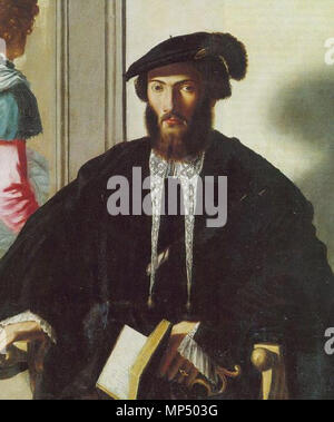 . Italiano : Il Ritratto di gentiluomo detto Giovan Battista Castaldi e erroneamente identificato col 'Ritratto del Signor Giovan Battista Castaldi' conservato nella Guardaroba di Ranuccio I nel 1587, questo è stato gentiluomo dans nero attribuito al Parmigianino e considerato una sorta di poignée del 'Ritratto di Galeazzo Sanvitale'. Nell'Ottocento, en connexion quest'ultimo allora creduto Cristoforo Colombo, venne battezzato col nome altrettanto fantasioso di Amerigo Vespucci. L'opéra, viceversa, priva del vibrante mistero dei ritratti del Parmigianino, va attribuita annonce un altro artista Banque D'Images