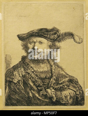 Appareil photo numérique Olympus English : Auto-portrait dans un chapeau avec plume Nederlands : Zelfportret rencontré muts gepluimde Deutsch : Selbstporträt mit der Mütze 1638 Feder. 1051 Auto-portrait de Rembrandt dans un chapeau avec plume01 Banque D'Images