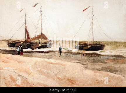 La plage de Scheveningen / plage de Scheveningen par temps calme, La Haye, août 1882. 1222 plage de Scheveningen par temps calme - Mon Rêve Banque D'Images