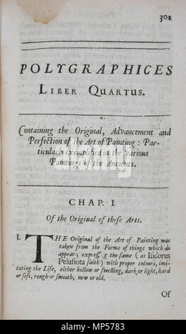 Page de titre de livre 4, 'Polygraphices Quartus Liber, contenant l'original, l'avancement et la perfection de l'Art de la peinture : particulièrement illustré dans les différents tableaux des anciens." . Anglais : page de titre pour le livre 4, 'Polygraphices Quartus Liber, contenant l'original, l'avancement et la perfection de l'Art de la peinture : particulièrement illustré dans les différents tableaux des anciens." Dans Polygraphice, ou, l'art du dessin, gravure, eau-forte, limning, peinture, lavage, polissage, dorure, colorant, mourant, à embellir et parfumer : dans sept livres : l'illustre, dans la Banque D'Images