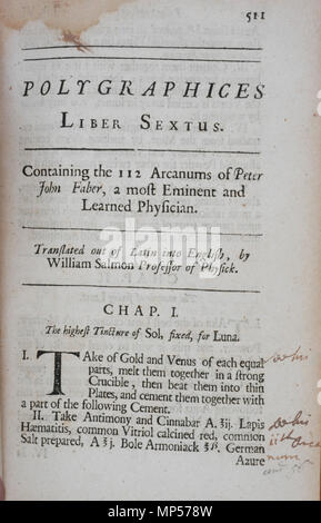 Page de titre de livre 6, 'Polygraphices Liber Sextus, contenant les 112 Arcanums de Peter John Faber, un Eminent et savant médecin." (Pierre-Jean Fabre, 1588-1658) . Anglais : page de titre de livre 6, 'Polygraphices Liber Sextus, contenant les 112 Arcanums de Peter John Faber, un Eminent et savant médecin." (Pierre-Jean Fabre, 1588-1658) d'Polygraphice, ou, l'art du dessin, gravure, eau-forte, limning, peinture, lavage, polissage, dorure, colorant, mourant, à embellir et parfumer : dans sept livres : l'exemple, dans le dessin d'hommes, de femmes, de paysages, countreys, et fi Banque D'Images