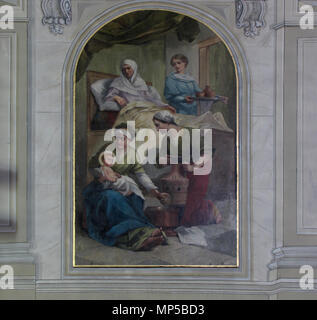 . English : Alsace, Bas-Rhin, Église Notre-Dame-de-l'Assomption de Monswiller (IA00055527). Tableau 'Vie de la Vierge" : Naissance de Marie (Martin FEUERSTEIN, huile sur toile marouflée, 240x150, 1882). Cet objet est classé Monument Historique dans la base Palissy, base de données du patrimoine mobilier français du ministère français de la culture, sous la référence PM67000625 et IM67003541. Brezhoneg | Français | Deutsch | English | Español | Français | English | Deutsch | Italiano | Português | Plattdüütsch |  +/- . 9 avril 2014. © Ralph Hammann - Wikimedia Commons 903 Monswiller NDAssomption 2 Banque D'Images