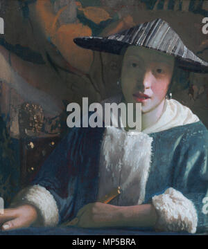 Fille avec une flûte *huile sur panneau 20 x 17,8 cm * *1665/1670 probablement fille avec une flûte, attribué à Johannes Vermeer 730 Johannes Vermeer - Jeune fille à la flûte (c) 1665-1670 Banque D'Images