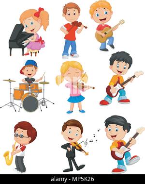 Caricature de petits enfants jouant de la musique Illustration de Vecteur