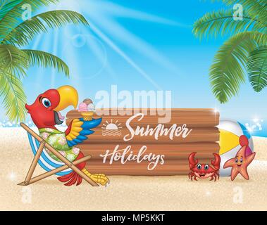 Vacances d'été avec ara de détente sur la plage Illustration de Vecteur