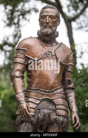 Sculpture en bronze de Pedro Menendez de Aviles, fondateur de Saint Augustine, Floride, à Fontaine de Jouvence Parc archéologique de Saint Augustine, en Floride. (USA) Banque D'Images