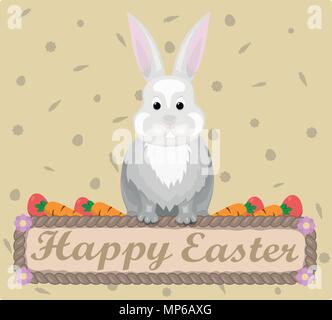 Joyeuses Pâques lapin vecteur. Maison de vacances télévision carte d'illustration style Illustration de Vecteur