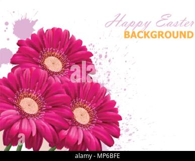 Joyeuses Pâques bouquet fleurs daisy carte. Beauté florale printemps couleur fuchsia Illustration de Vecteur