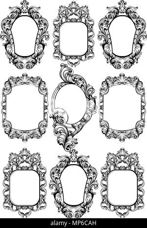 Cadre miroir baroque. Décoration Impériale vecteur éléments de conception. Encarved ligne riche ornements art Illustration de Vecteur