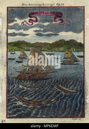 . Anglais : Vues par *UNITÉ* de certains des navires à voile de son époque, y compris celles des États-Unis ; d'une édition allemande de 1719, plus tard avec coloration main Source : ebay, 10 févr. 2006 . 1719. Mallet ; Vogel fecit 847 Mallet1719fig98 Banque D'Images