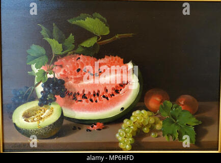 Nature morte au melon d'eau 1822. 1145 Nature morte à la pastèque, par Sarah Miriam Peale, 1822, huile sur panneau - Fogg Art Museum, Harvard University - DSC01409 Banque D'Images