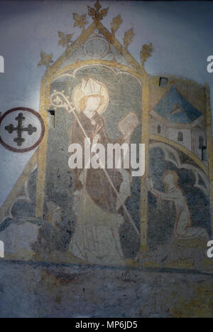 . English : Alsace, Bas-Rhin, Wissembourg, Église protestante Saint-Jean, place Martin Bucer (PA00085246, IA67008033). Fresque de la chapelle Sainte-Catherine (XIVe) : 'Saint-Evêque'. Cet objet est indexée dans la base Palissy, base de données du patrimoine mobilier français du ministère français de la culture, sous la référence IM67011599. Brezhoneg | Français | Deutsch | English | Español | Français | English | Deutsch | Italiano | Português | Plattdüütsch |  +/- . 15 juillet 2015. © Ralph Hammann - Wikimedia Commons 1270 St-Jean 39 Wissembourg Banque D'Images
