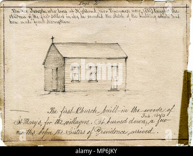 Livre d'esquisses de Saint Mary's, principalement par Soeur Maurice Schnell, avec certains par Soeur Saint Francis Xavier Lefer, Père Corbe et étudiants. . Anglais : La Sainte Marie des bois l'église du village avant que les Sœurs de la Providence de Sainte Marie des bois, de l'Indiana est arrivé en 1840. Ce dessin fait partie d'un livre relié la collecte de diverses ébauches de motifs, Saint Mary's home des Sœurs de la Providence de Sainte Marie des bois, de l'Indiana, et de l'académie qui devint plus tard Sainte Marie des bois College. Les dessins sont datés entre 1842 et 1889 et sont principalement par Soeur Mauri Banque D'Images