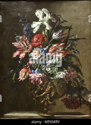 English : Fleurs dans un vase . 713 Jean-Baptiste Monnoyer Fleurs dans un vase 2 Banque D'Images