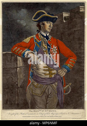 . Anglais : Il s'agit d'une gravure à la couleur du général sir William Howe, 5e vicomte Howe, actif dans la guerre d'Indépendance américaine. Novembre 1777. Richard Purcell aka Charles Corbutt (ca 1736-ca 1766) WilliamHowe ColorMezzotint 12691777 Banque D'Images