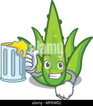 Avec un jus aloevera mascot cartoon style Illustration de Vecteur