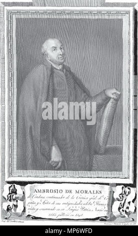 . Retrato del Historiador, humanista y arqueólogo cordobés Ambrosio de Morales (1513-1591). 1791. Al pie de la imagen figuran los datos de su autor : "Josep del Castillo le dibuxó - Francisco Muntaner le grabó año 1789." 904 Ambrosio de Morales Banque D'Images