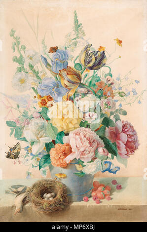 Grande Nature morte avec des tulipes, roses et de Lys 1855. 709 Jean Baptiste Fournel - Grande Nature morte avec des tulipes, Roses et Lis Banque D'Images