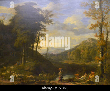 968 Paysage avec berger et joueur de flûte - Johannes Glauber - Musée du Louvre Banque D'Images