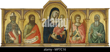 La Madone et l'Enfant Jésus avec un évêque Saint, Saint Jean-Baptiste, Saint Michel, et d'un Saint non identifié . Anglais : un fragment d'un retable italien, représentant la Vierge et l'Enfant Jésus avec plusieurs saints. . Entre 1310 et 1320 circa circa. BMA-MadonnaGoodhartDucciesqueMaster 841 Banque D'Images