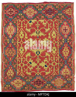 . Anglais : Lot 259, 'Lotto' tapis Ushak, probablement, à l'ouest de l'Anatolie, première moitié du 17e siècle. Estimation : $30 000-£40 000 les plus intéressants de la nouvelle-à-le-marché sont un trio de tapis Ushak classique "Lotos" (lots 258-260), comprenant deux fin 16ème siècle petit tapis et un 17ème siècle début 'elisabeth'-tapis période montrant un 'Détail' du champ arabesque. Tous les trois sont expédiés par une famille noble italienne dont les ancêtres : un certain nombre de cardinaux et du pape Alexandre VII (d.1667), de qui il est dit que la famille a hérité du tapis. Les deux tapis Lotto sont tous deux estimé à £40,000-6 Banque D'Images