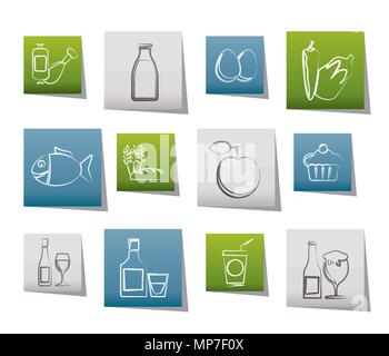 Produits alimentaires, boissons et aliments icônes - vector icon set Illustration de Vecteur