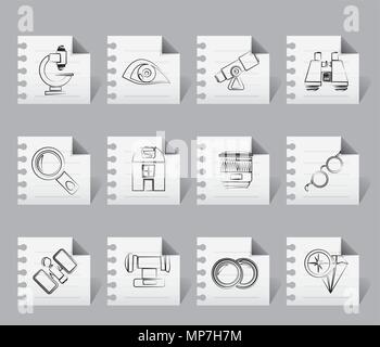 Lentille optique et icônes de l'équipement - vector icon set Illustration de Vecteur