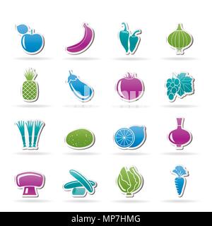 Différents types de fruits et légumes - icônes vector icon set Illustration de Vecteur