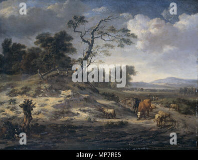 Paysage avec vaches sur une route de campagne entre 1646 et 1684. 706 Jan Wijnants - Landschap rencontré vee op een landweg Banque D'Images