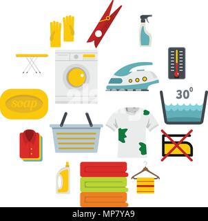 Blanchisserie icons set dans un style plat Illustration de Vecteur