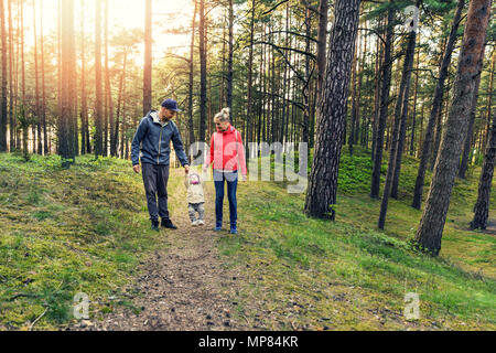 Promenade dans la forêt de la famille Banque D'Images