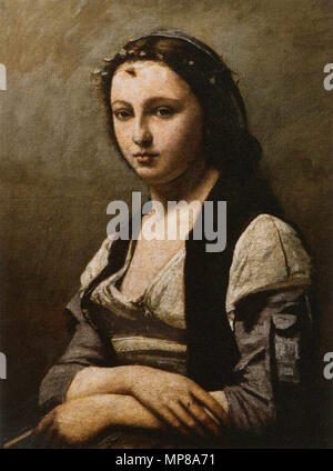 Anglais : La femme à la perle la femme avec une perle entre 1868 et 1870. 714 Jean-Baptiste-Camille Corot - La Femme à la Perle - WGA5297 Banque D'Images