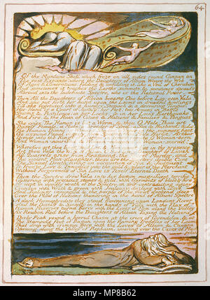 . Anglais : Jérusalem l'émanation de l'Albion, Géant, 64 E copie de l'objet (Bentley, 64 Erdman 64, Keynes 64) . 23 avril 2013, 23:55:38. William Blake (1757-1827) Noms alternatifs W. Blake ; Uil'iam Bleik Description La peintre, poète, écrivain, théologien, collectionneur et graveur Date de naissance/décès 28 Novembre 1757 12 août 1827 Lieu de naissance/décès Broadwick Street London Charing Cross lieu de travail contrôle d'autorité : Q41513 : VIAF 54144439 ISNI : 0000 0001 2096 135X ULAN : 500012489 RCAC : n78095331 NLA : 35019221 Ce WorldCat est une fidèle reproduction photographique de Banque D'Images